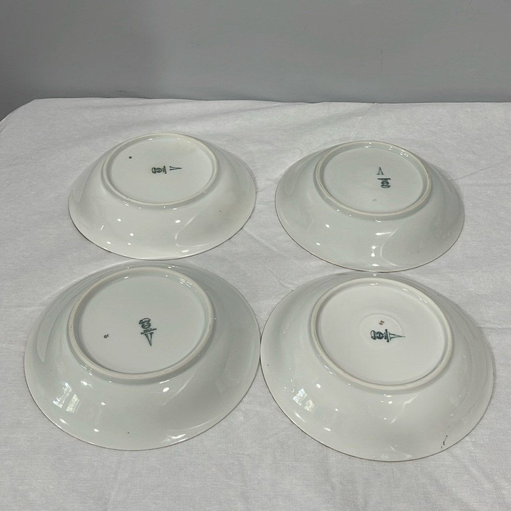 Vintage Epiag Czechoslovakia 8” Soup Plates Royal Peacock Flowers set of 4 - Picture 10 of 16